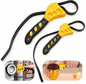 2-Pack Adjustable Rubber Strap Wrench Set 6" and 8", Oil Filter Wrench Set Rubber Strap Wrench, Non-Slip Belt Wrench for Jar Opener, Water Filter, Plumbing, Sink and Faucet Repair Tool