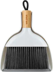 MR.SIGA Mini Dustpan and Brush Set, Bamboo Handle, White, 1 Set