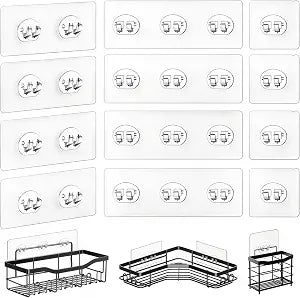 14 Pack Shower Caddy Adhesive Replacement, Strong Adhesive Hooks for Shower Caddy, Shower Shelf Adhesive No Drilling, for Bathroom Storage Shelves and Kitchen Racks & Soap Holder