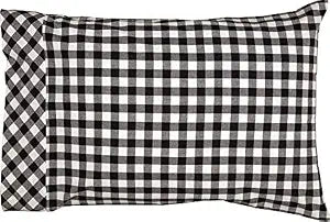 Vintage Check Black Standard Pillow Shams, Set of 2, 21" x 27", Gingham Modern Farmhouse Bedding