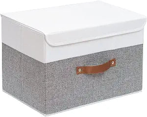 Yawinhe Collapsible Storage Bins,White/Grey,13.0x9.0x7.9in,1-Pack