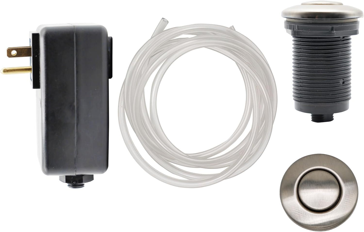 Disposal Air Switch Kit for Garbage Disposal Hands-Free On/Off Control UL Approved Includes 6' Air Tube 1-3/8" Air Button Safe & Convenient for Kitchen No Wiring Needed (Brushed Nickel)