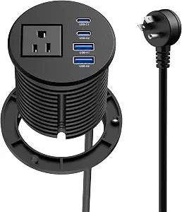 2-1/2" Desk Power Grommet, PD 20W USB-C, 2 AC Outlets
