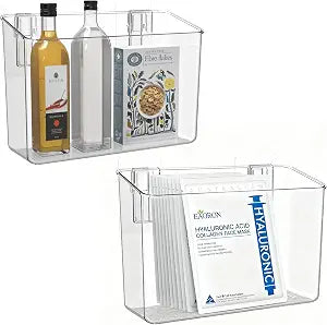 vacane 2 Pack Plastic Adhesive Mount Over Cabinet Door Organizer, Wall Organization Container Makeup Organizer Hanging Basket Bins for Kitchen, Pantry, Craft Room, Office, Space Saving Holder