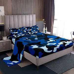 Feelyou Kids Camo Sheet Set Boys Army Camouflage Bed Sheets Teens Youth Man Colorful Pattern Art Decor Bed Set Dark Blue Sheets Room Decor 4Pcs Full Size