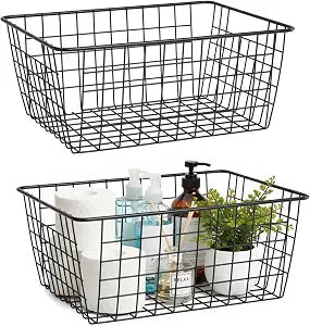 Metal Black Large Wire Basket Food Storage Organizer,pantry organizers and storage for Organizing Kitchen Cabinets potato onion, 2 Pack