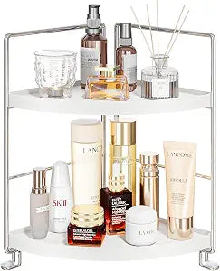 KINGNERWI 2-Tier Bathroom Counter Organizer, Vanity Corner Shelf, Silver