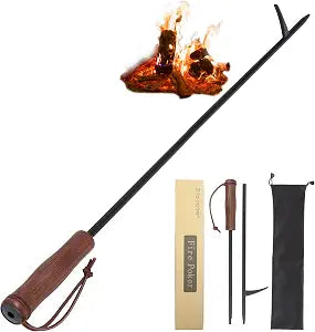 2-in-1 34inch Foldable Fire Poker for Fire Pit & Blow Stick,Wooden Handle