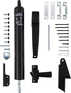 Wright Products Lanai Corrosion Resistant Screen Door Hardware Kit  Pneumatic Closer with Push-Button Latch, No Lock Out, Hold-Open Washer (Transitional, Bronze)