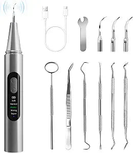 Plaque Remover for Teeth - Teeth Cleaning Kit Tartar Remover for Teeth with LED Light & 5 Adjustable Modes, USB C Rechargeable, 4 Replaceable Heads&6 Dental Tools, IPX7 Waterproof for Home Use