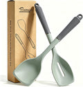 13Inch Silicone Cooking Spoon Spatula, Large Rubber Solid Slotted Spoon Set