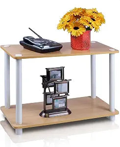 Furinno Turn-N 2-Tier No Tools Tube Shelf/End Table, Single, Beech/White
