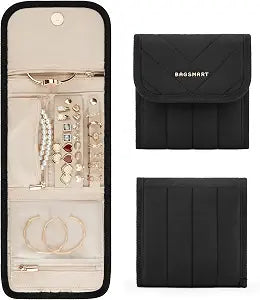 BAGSMART Travel Jewelry Organizer Case, Foldable Jewelry Roll for Necklaces, Earrings, Journey-Rings, Bracelets, Brooches, Portable, Black