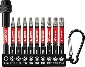 EZARC Diamond Tip Impact Torx Bit Set TT10-TT40, 2-9/16" Security Torx Bits