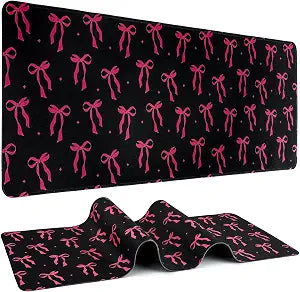 Large Gaming Mouse Pad 31.5 x 11.8in Desk Mat for Office Mousepad Anti-Skid Rubber Base Soft Comfortable and Durable Desk Pad (Black Bow)