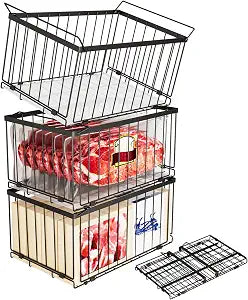 Large Freezer Organizer Bins for 5 to 9 Cu.Ft,Quick Expand/Collapse,3PACK