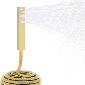 Enga Hand Shower with Hose Only, Square Brass Handheld Shower Head with Hose Replacement (Without Holder), Brushed Gold