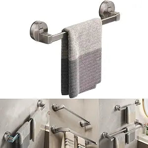 Suction Towel Rack for Bathroom, Wall-Mounted Single Bar, Heavy-Duty Stainless Steel, Gun Gray, 30cm