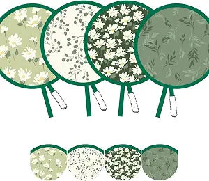 Spring Green Folding Fan  Floral Handheld Cooling Fan, Lightweight Foldable Travel Fan for Beach, Festival, Summer (Green)