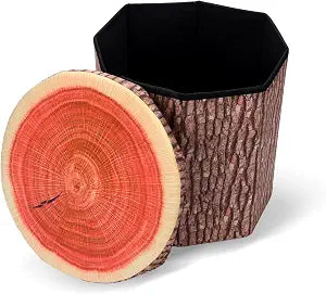 Round Storage Ottoman Cube, Tree Stump Stool, Forest Decor, Multifunctional Toy Storage Box, Cute Foldable Ottoman Stool, Tree Stump Footstool Ottoman, 11inch