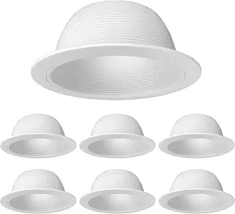 PROCURU [6-Pack] 6" Metal Recessed Can Light Trim Cover, Step Baffle with Ring, White (Trim Only, Bulb Not Included)