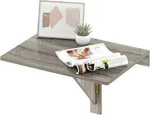 Furinno HERMITE Wall Mount Folding Table, Floating Table, French Oak
