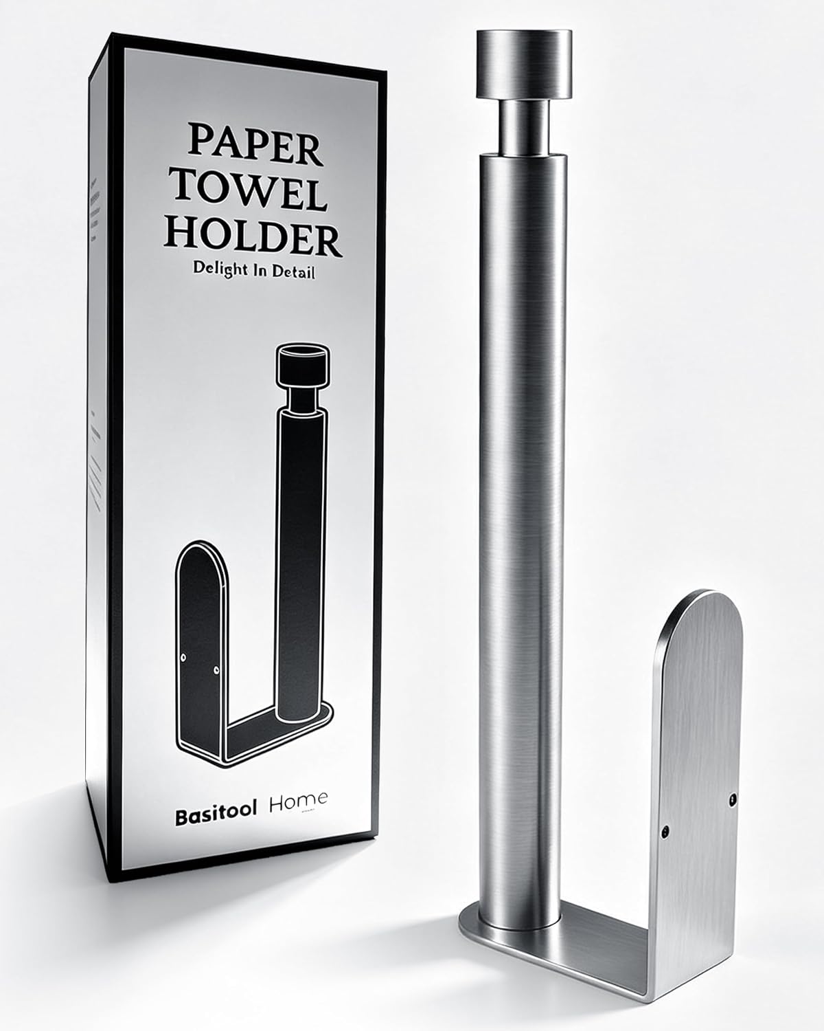 Paper Towel Holder Under Cabinet Adhesive or Drilling Silver