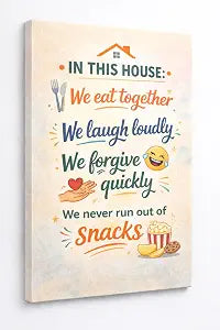 ICE ARMOR Family Rules Canvas Wall Art, In This House We Eat Together Quote Sign, Inspirational Home Decor for Kitchen, Dining Room or Living Room 16x24 Inch Frameless Canvas Print - Ready to hang