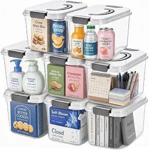 Elsjoy 8 Pack 5.5 Quart Plastic Storage Bins with Lid and Handle, Clear Latch Storage Box Stackable Organizing Bins, Lidded Storage Container for Home, Office