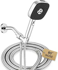 High Pressure Multi-Mode Handheld Showerhead - Square 5" Large Panel with 80" Extra Long Hose, Power Wash & High Output Rain, 4 Modes Slide Switch for Pet Bath, F01310 (Chrome)