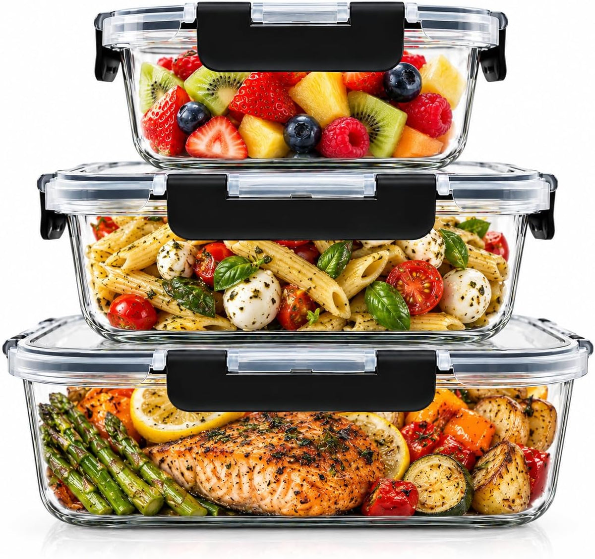 Razab 3 Pack (76/35 / 12.5) Oz Large Glass Storage Containers with Lids