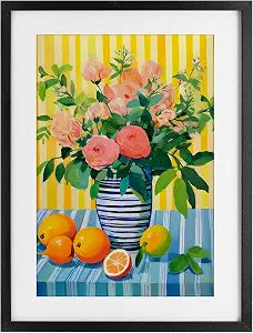 Citrus Floral Still Life Display, 14 x 20 Inch Framed Print Under Glass