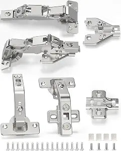 Chibery 2 Pair 135 Degree & 165 Degree Hinges Kit for Pie Corner Cabinets, Hidden Lazy Susan, Face Frame Self Closing, Clip On, Smooth Slow Close, Concealed Mount for Bi-fold Door, Kitchen Cupboard