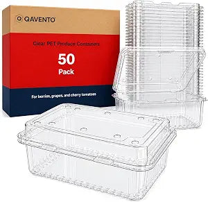 16 oz Clear Plastic Produce Containers with Hinged Lids, Ventilated Clamshell Containers for Berries, Grapes & Cherry Tomatoes, Fresh Produce Storage for Garden Harvest Farmer Market, 50 Pack