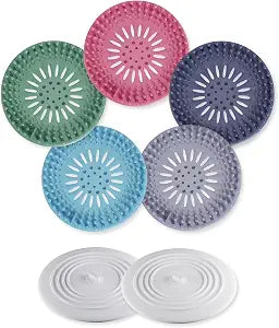 Gadgetime USA Hair Catcher & Drain Cover Set 7pcs - Silicone Hair Stopper & Shower Drain Protector for Bathroom Bathtub Tub & Kitchen - Easy to Install