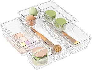 DCA 6 Pack Clear Drawer Organizer, Multi-Size Storage Bins