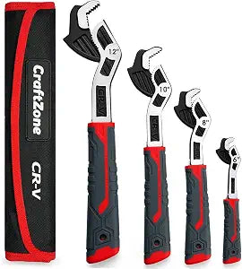 Self Adjusting Pipe Wrench, 681012 Self Locking Wrench Set with Forged Double Threaded Jaws for Pipes Nuts Bolts and Plumbing Repair