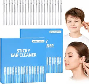 48 pcs Sticky Ear Cleaning Stick, Reusable Ear Cleaning Tools with Soft Rubber Head, Gentle Adhesive Ear Pick for Ear Wax Cleaning, Adhesive Ear Cleaning Sticks for All Ages(Blue) (Blue, 48pcs)