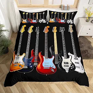 Feelyou Guitar Printed Bedding Set Twin Size 3Pcs for Kids Children Adults