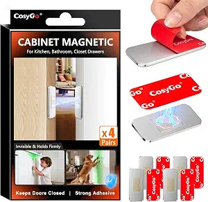 4Sets Extra Strong Magnetic Cabinet Door Catch, No-Drill Invisible Ultra Thin Magnets for Cabinet Door Closure, Drawer Magnets with Strong Adhesive to Stay Closed