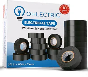 OHLECTRIC 10 Pack - Black Electrical Tape UL/CSA Listed, Multicolor High Temp Flame-Retardant Electrical Tape, Heat & Weather Resistant 3/4in x 60ft 7mm Thick Industrial Grade Vinyl