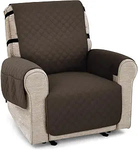 MCombo Waterproof Recliner Chair Cover, Non Slip Recliner Cover with Cup Holder Access and Pockets, Washable Furniture Protector Recliner Slipcover for Pets and Kids (Dark Coffee, 23.6")