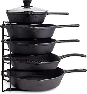 Cuisinel 5-Tier Pan Organizer for Cast Iron Skillets Griddles, Black 12.2"