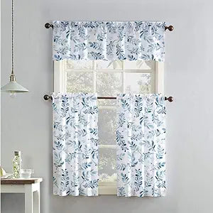 Panels for Kitchen Windows 3 Piece Set. Farmhouse Curtains. Cortinas para Ventanas.Blue Curtains