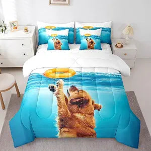 jejeloiu Cute Dog Comforter Set Twin Size 7 Pieces Bed in a Bag