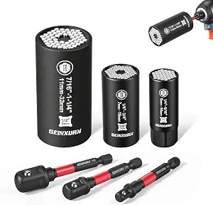 Geinxurn 6 PCS Universal Socket Set Heavy Duty,SAE& Metric (5-32mm,1/4"-1-1/4") Super Sockets for Unscrew Any Nuts Bolts,1/4", 3/8", 1/2" Impact Power Drill Adapters,for Auto Repair & Home Maintenance