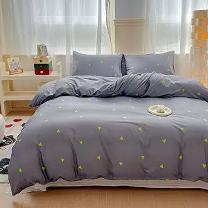 LIWHENHAO Triangles Duvet Cover Set Queen 100% Cotton Bedding Yellow Green Triangle on Gray Grey 1 Modern Abstract Geometric Comforter Cover Full 2 Pillowcases for Kids Girls Boys Woman