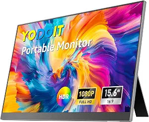 Yodoit Portable Monitor for Laptop, 15.6" 19201080 FHD IPS Travel Screen Display with Built-in Adjustable Stand Dual Speakers for MacBook PC Xbox (Black)