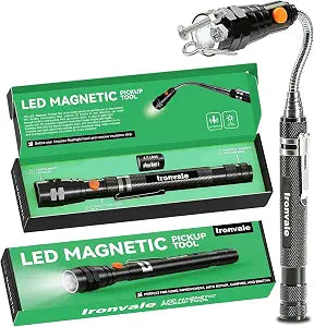 Magnetic Pickup Tool, 3 LED Telescoping Flashlight, Gifts for Men, Black