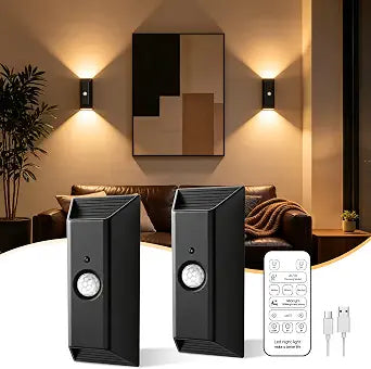 Motion Sensor Light Indoor, Rechargeable Wall Sconce, 2 Pack
